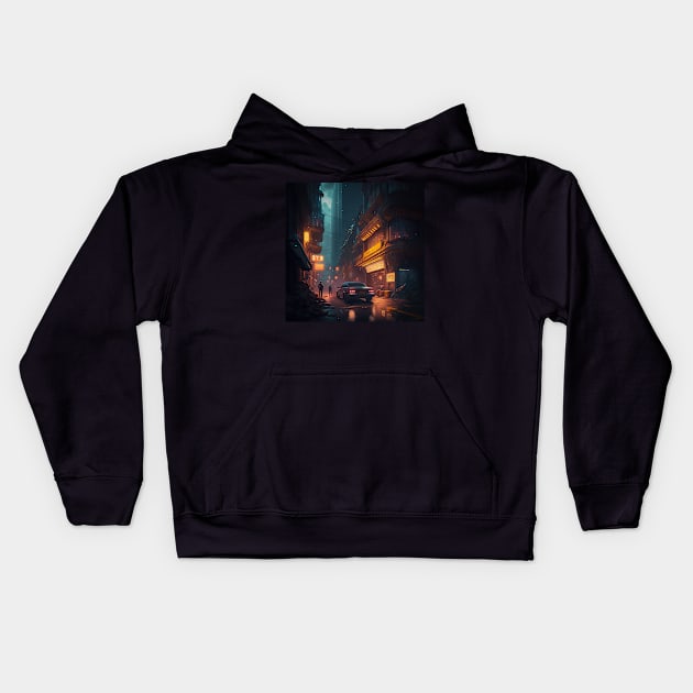 Cyberpunk city Kids Hoodie by TeEmporium